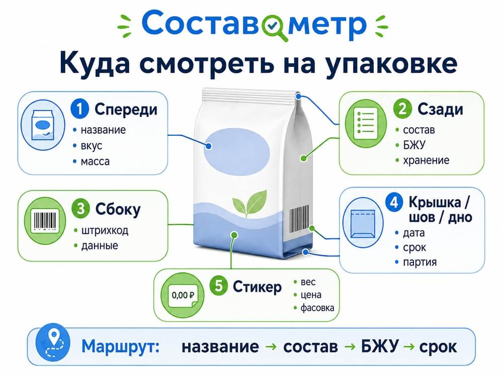 Карта упаковки: где искать состав, БЖУ, срок, дату и данные фасовки