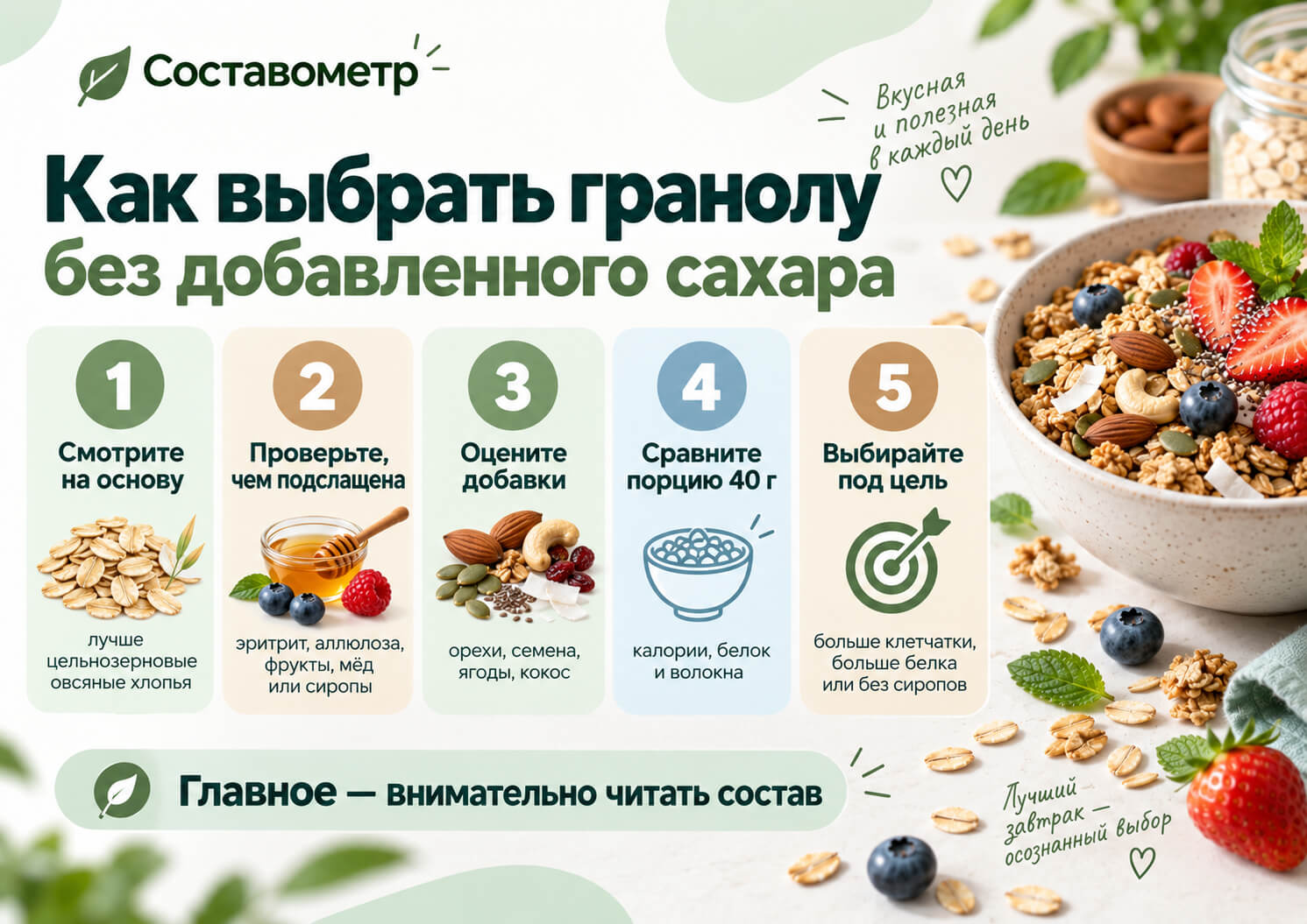 Лучшие гранолы без добавленного сахара по составу