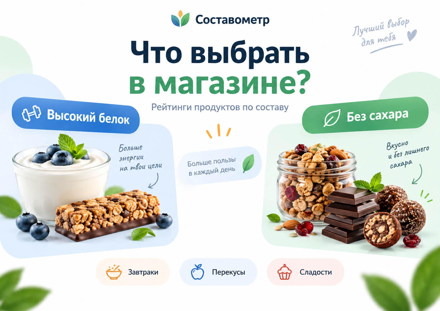 Рейтинги продуктов по составу: белковые продукты и продукты без сахара