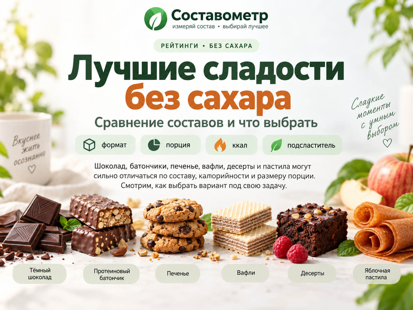 Лучшие сладости без сахара: шоколад, батончики, печенье, вафли и пастила