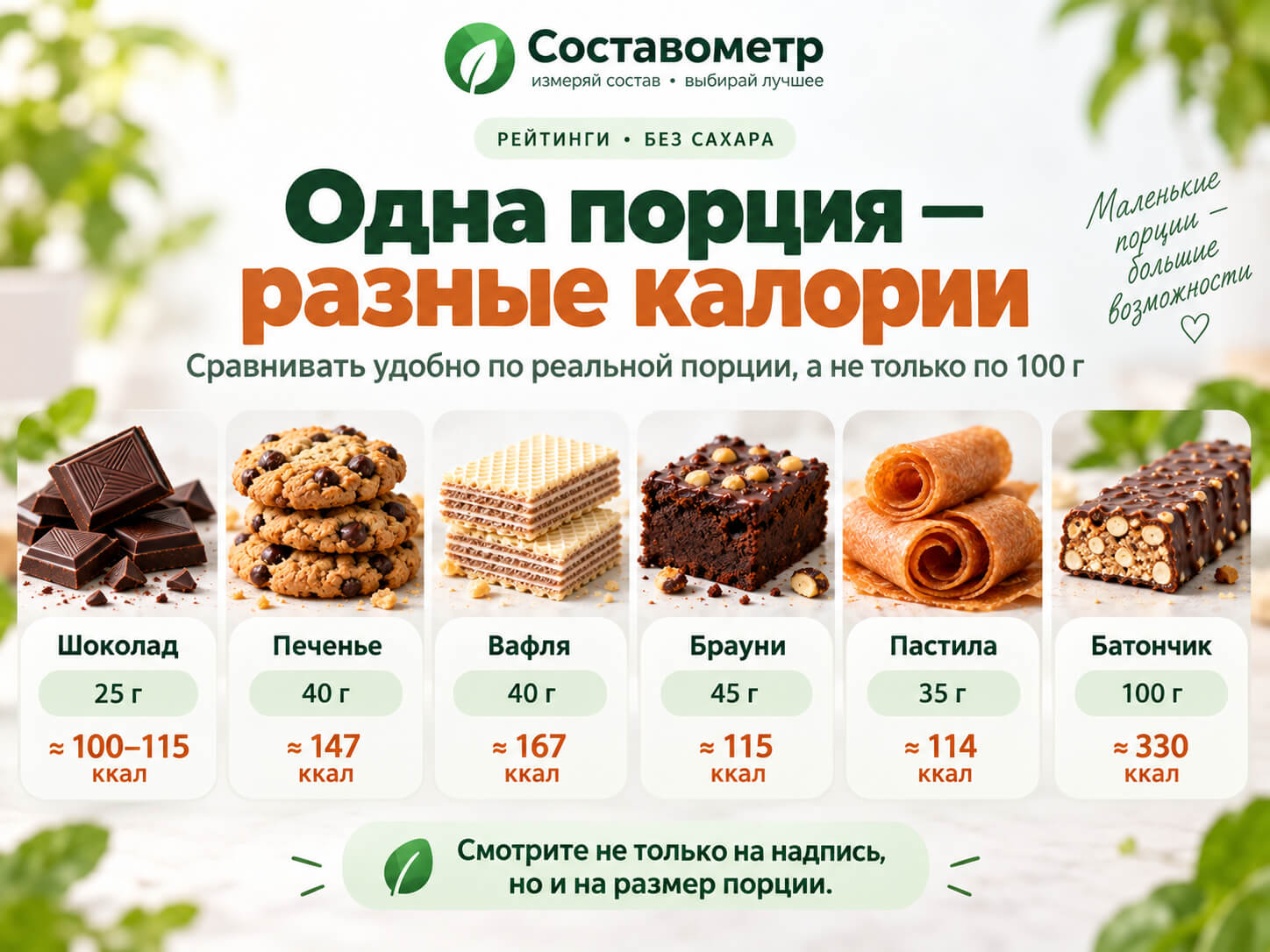 Калорийность одной порции сладостей без сахара